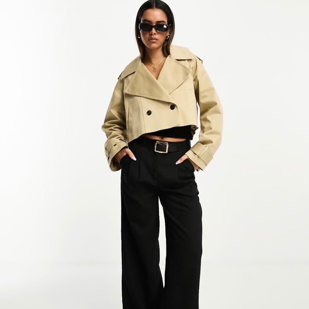 ASOS DESIGN cropped trench coat in stone
